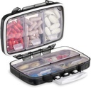 Organizador de píldoras portátiles Fullicon Caja semanal de la pila de viaje pequeña con 7 compartimientos, caja resistente a la humedad y hermética, cargador de la pila de viajes para vitaminas/ aceites de frutas/suplementos