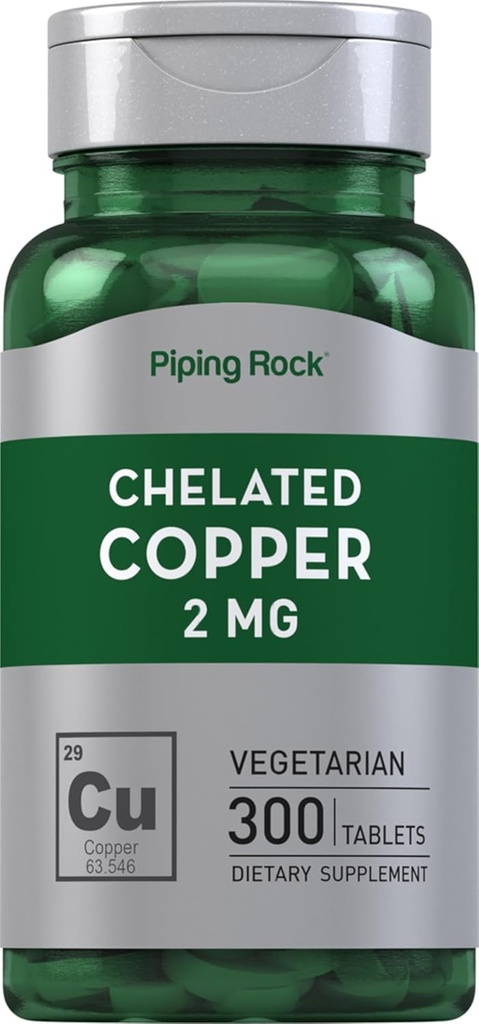 Piping Rock Chelated Copper 2 mg Suplemento  300 Tablets ← Vegetarian, Non-GMO, Gluten Free