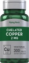Piping Rock Chelated Copper 2 mg Suplemento  300 Tablets ← Vegetarian, Non-GMO, Gluten Free