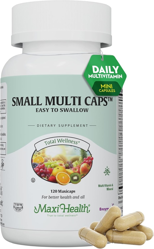 Maxi Health Multivitamin – Cápsulas multivitamina fáciles de absorber con 30 Nutrientes, Iron & Probióticos – Kosher Daily Multivitamínicos Pequeños Cápsulas para el Apoyo al Bienestar & Facilidad Digestiva (120 Unidades)
