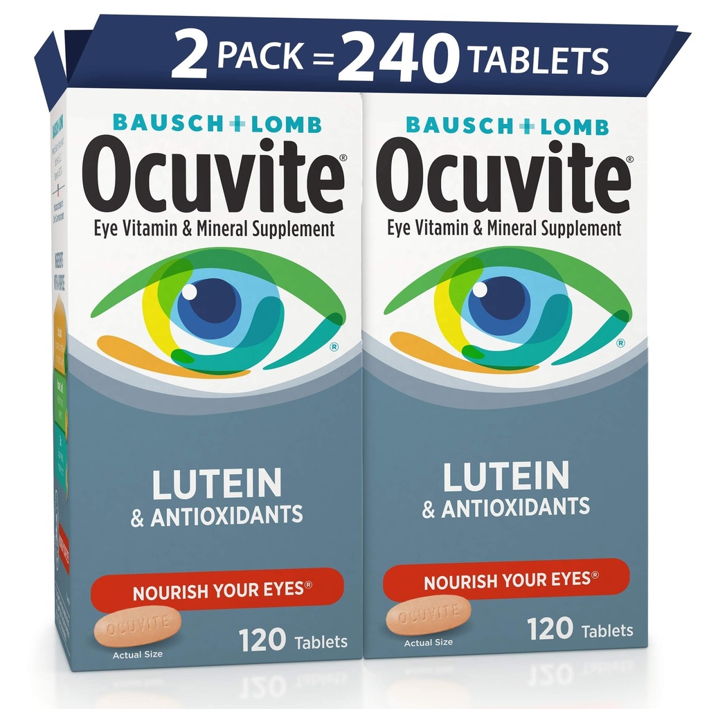 Vitaminas Oculares y Suplemento Mineral, Luteína y Antioxidantes Vitaminas A, C, E, Zinc para Salud Ocular, Vitaminas para Ojos, 120 Tabletas (Pack of 2)