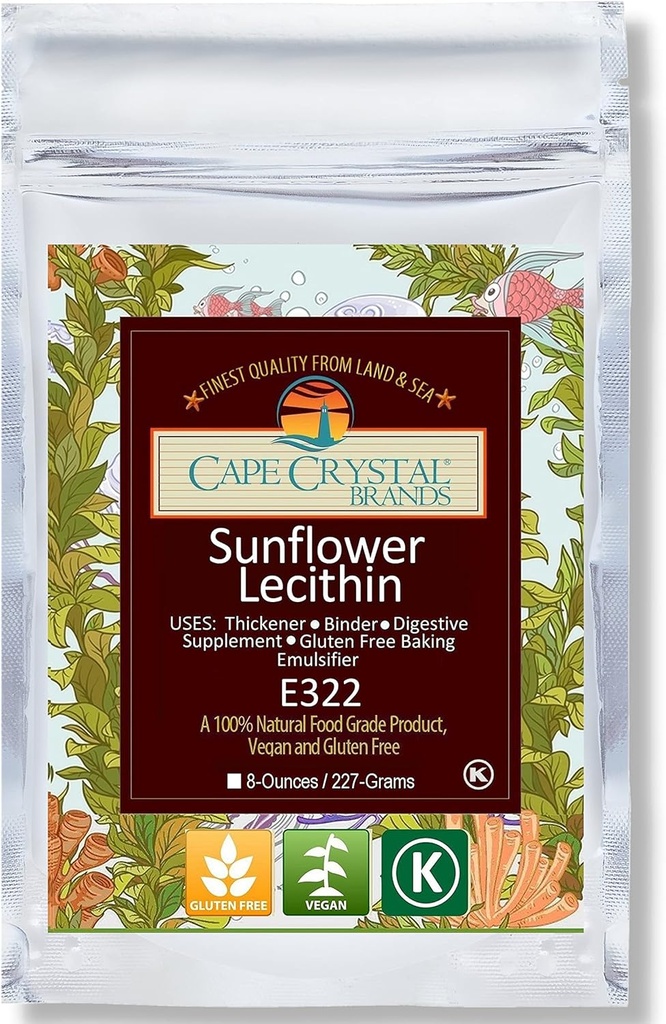Cape Crystal Sunflower Lecithin Powder, 100% natural y libre de gluten. Es la alternativa Vegan, no GMO a la soja Lecithin Powder (8-oz.)