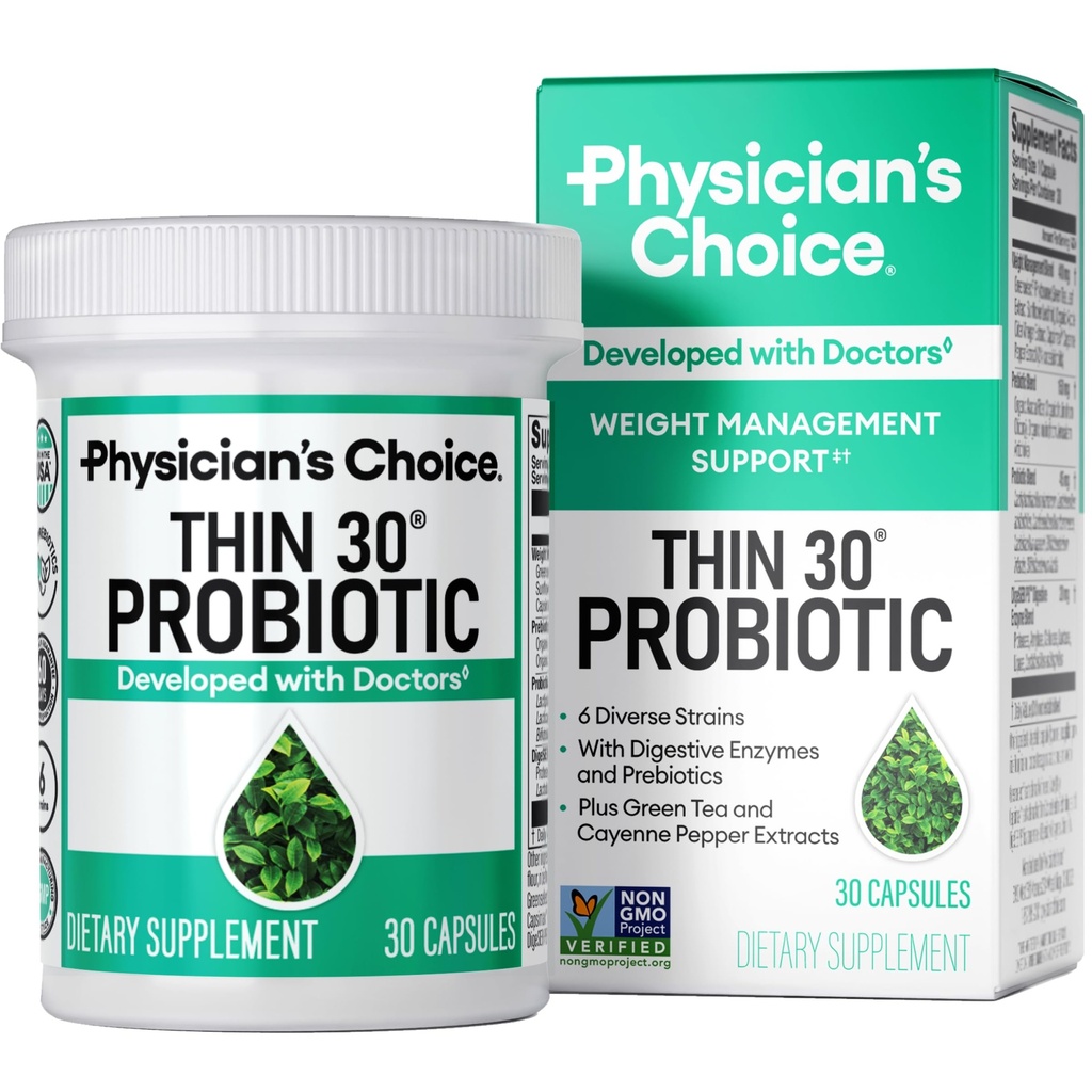 Physician's CHOICE Probiotics for Weight Management & Bloating - 6 Probiotic Strains - Prebiotics - Key ingredient Cayenne - Supports Gut Health - Weight Management for Women &amp; Men - Green Tea - 30 CT