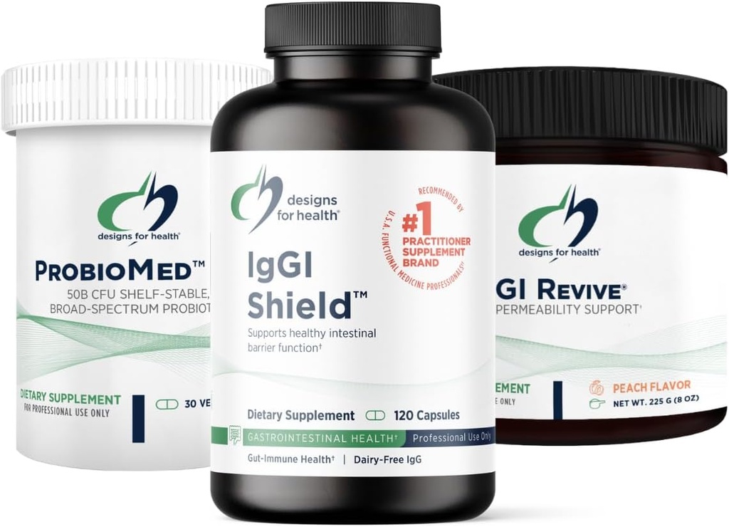 Diseños para el programa de reinstalación 3R Gut - IgGI Immunoglobulin Capsules, ProbioMed 50 Probiotic, GI Revive to Soothe, Coat & Fortify (3 Products)