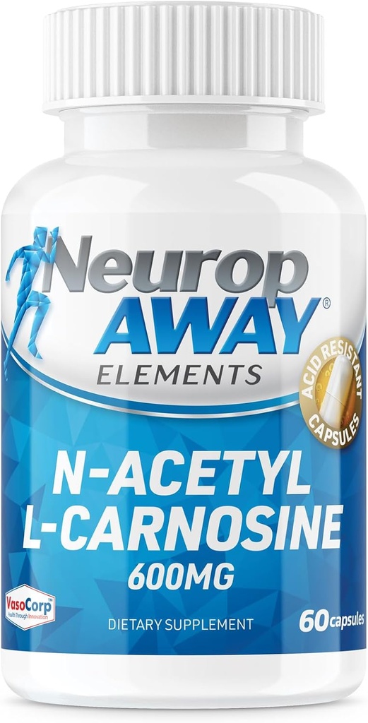 NeuropAWAY Elementos N-Acetyl-L-Carnosine 600mg 60 TC Resistentes Ácidos Cápsulas Tested Manufactured in a CGMP Facility