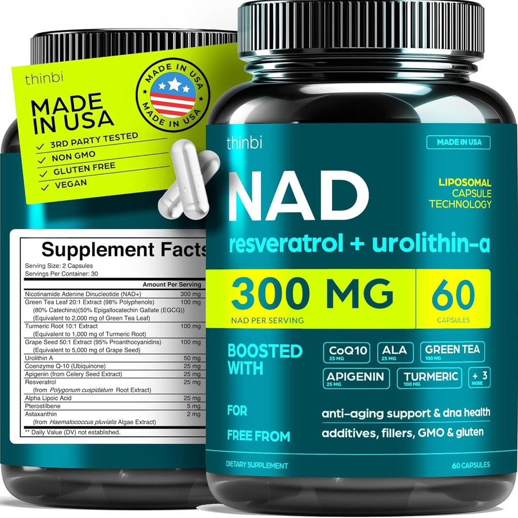 NAD Suplemento 300Mg Extra Strength NMN Liposomal Alternativo + Té Verde para Mujeres &amp; Hombres w/ Urolithin A, Resveratrol, CoQ10, Alfa Lipoic Acid