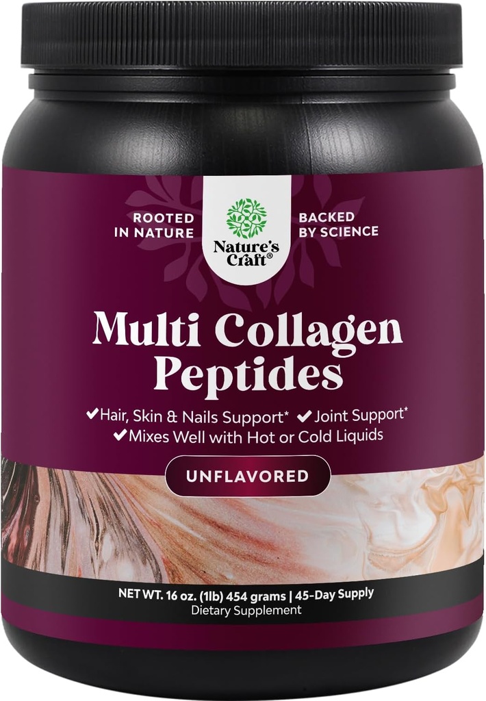 Naturalezas Artesanía Multi Collagen Protein Powder para Mujeres y Hombres - Keto Hidrolyzed Collagen Peptides 45 Servidores Piel de pelo y uñas Vitaminas - Bovina Desarrollada Tipo 1 3 para Bono Soporte Conjunto