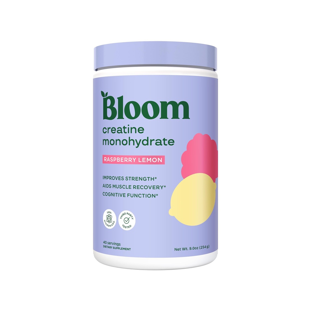 Bloom Nutrition Cretina Monohydrate Powder, 5g Micronized Creatine per Serving, Supports Muscle Recovery, Strength, Endurance, Pre o Post Workout, Gluten Free, Non GMO, Raspberry Lemon, 40 SVG, 9 oz