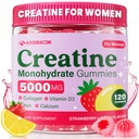 Creatina para Mujeres, Gummies de Monohidrato de Creatina con Collagen, Vitamina D3 &amp; Calcio para Muscles, Booty & Energy, Gummies de Sugar Gratuito de Creatina Post & Suplementos de Pre Workout para Mujeres, 120 Ct