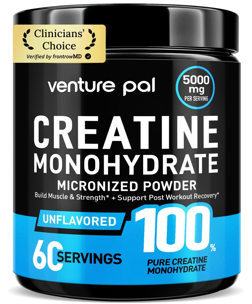 Venture Pal 100% Pure Micronized Creatine Monohydrate Powder, Unflavored Creatine for Women &amp; Men, Vegan, Keto, Gluten Free, 5 g (5000mg) por Serving, Creatina Monohidratada en Polvo