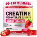 Creatine Monohydrate Gummies, 5g Creatine Gummies for Women &amp; Men.Pre-Workout &amp; Muscle Growth Support, Contiene BCAA, Collagen, Sugar-Free, 120 Condes