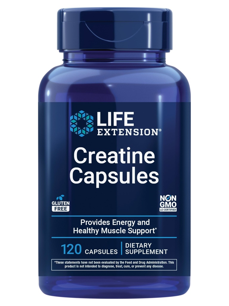 Extensión de la vida Cápsulas de la crema – Monohidrato de la crema – promueve la fuerza, el músculo magro, la resistencia saludable – no transgénico, libre de gluten – 120 cápsulas