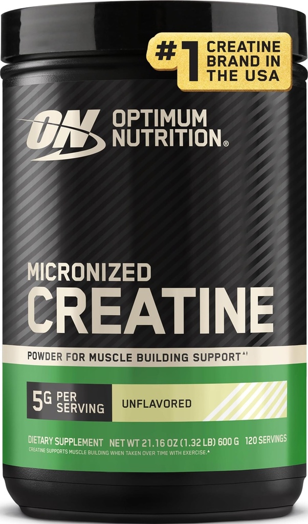 Optimum Nutrition Micronized Creatine Monohydrate Powder, Desflavored, 120 Servings, 600 Grams (Packaging May Vary)