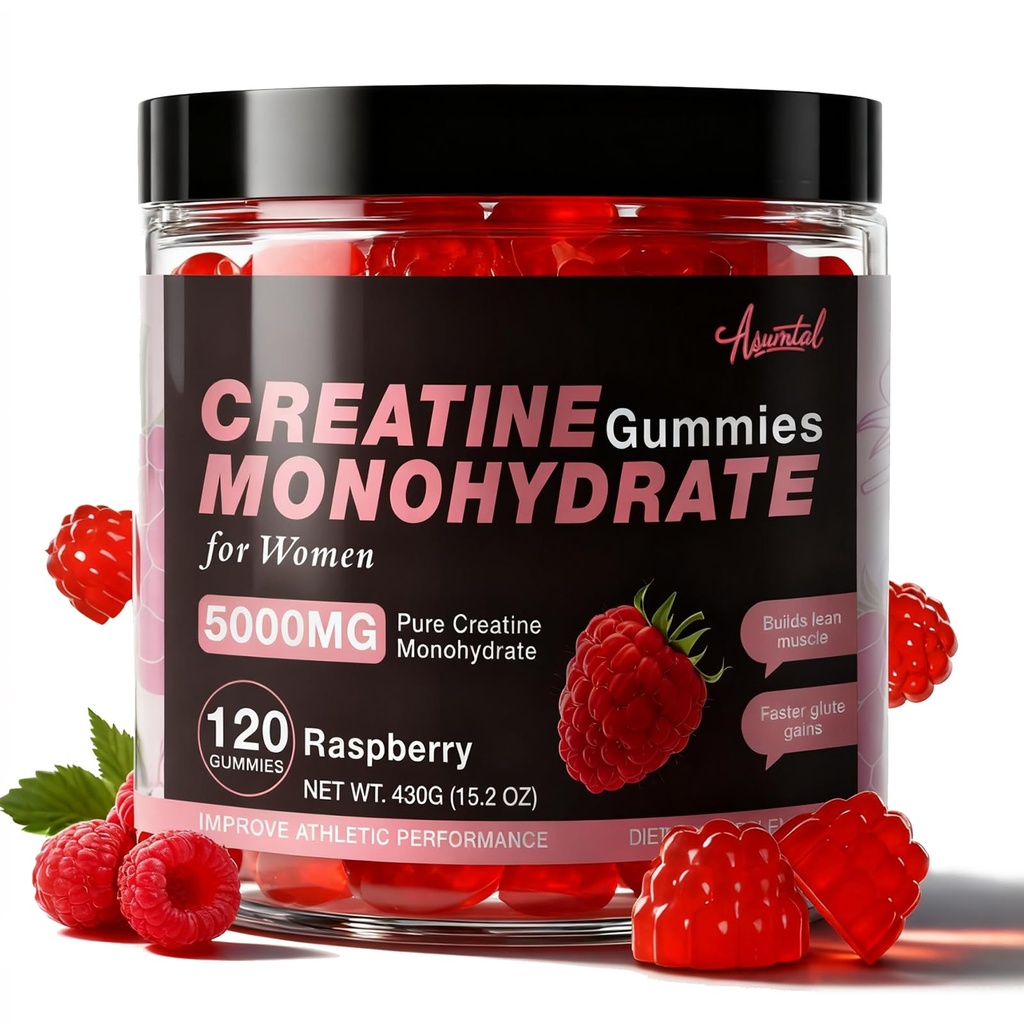 Creatina para Mujeres 5000 MG, Gummies de Creatina, Suplemento de Monohidratos de Creatina para el Crecimiento del Musculo, Fuerza &amp; Apoyo Energético, Azúcar Free Pre Workout Gummies 120 Conde Raspberry Flavor