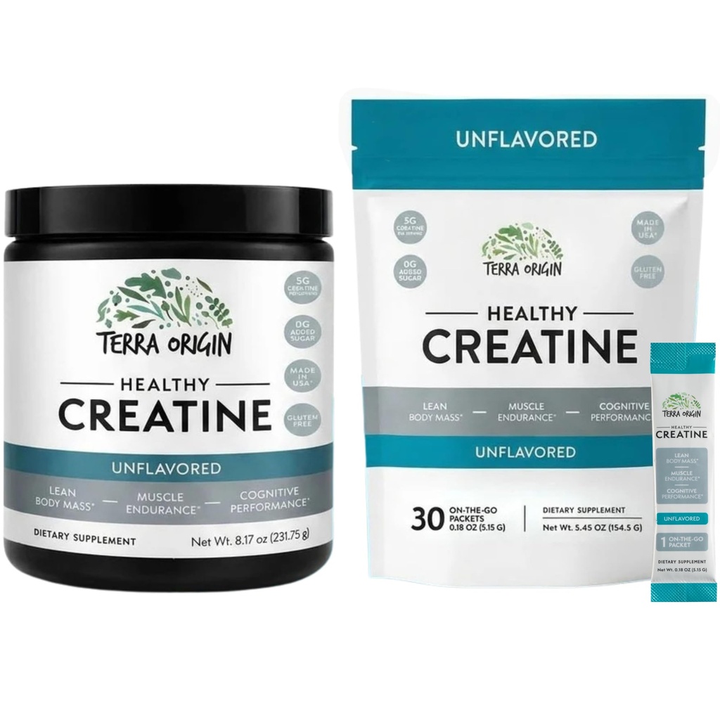 TERRA ORIGIN Creatine Monohydrate Bundle ← 75 Servings Stick Pack y Jar Combo ← Micronized Powder Suplemento Silencioso Soporte para el músculo y el rendimiento cognitivo*