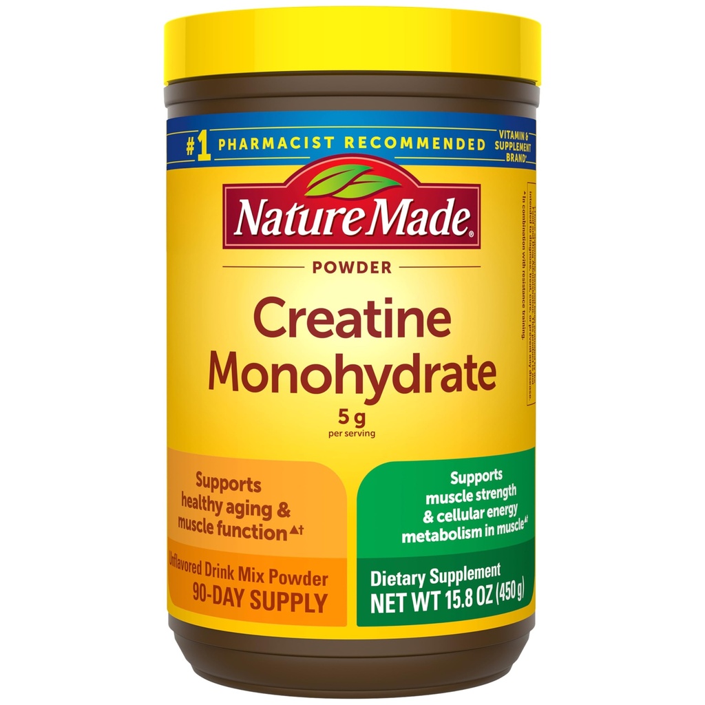 Bomba de Monohidrato Micronizada Creatina 5 g por Servir, Mezcla de Bebida Desflavorada Polvo, Muscle Support, 450 g, 90 Day Supply