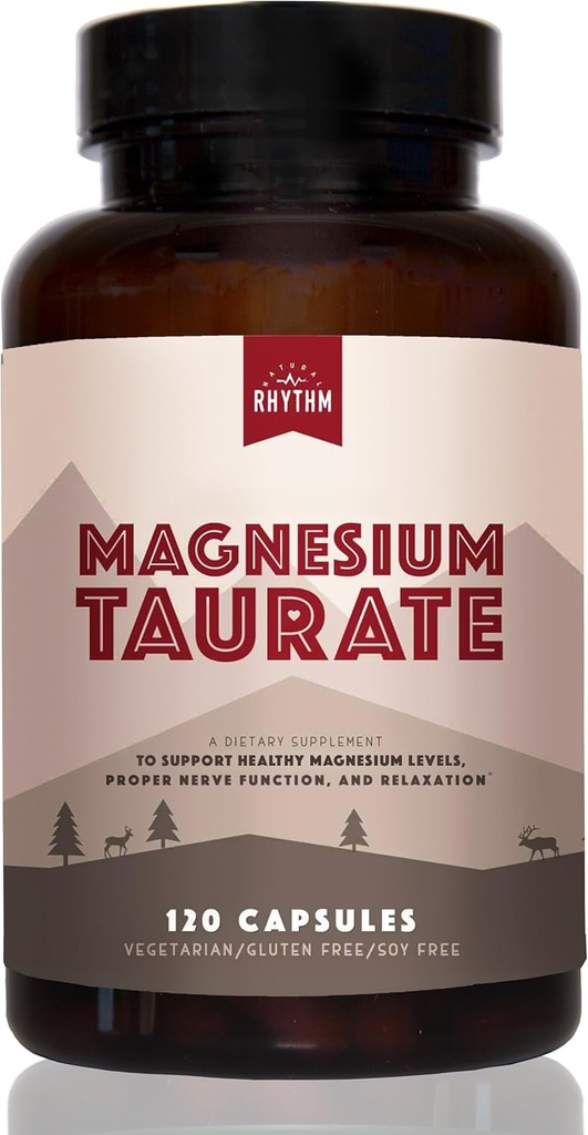 Natural Rhythm Magnesium Taurate, Alta Absorción Taurate, 750mg (150 mg de Magnesio Elemental) 120 cápsulas