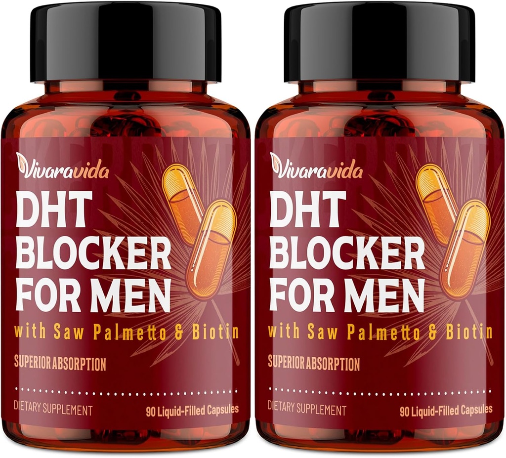 DHT Blocker para Hombres Silencioso Suplemento de Crecimiento del Pelo con Saw Palmetto & Biotin - Vitaminas de Crecimiento del Pelo - Crecimiento del Pelo - Natural Hair Pérdida Suplementos Líquidos - Propietarios Herbal Blends (180 cápsulas)