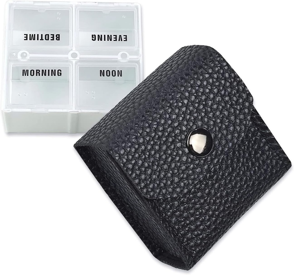 VOFOON Pequeño Organizador de Píldoras, Caja de Píldoras de Viaje para Purse, Contenedor de Píldora de Bolsillo, 4 veces al día Medicina diaria Portable Caso de Vitamina, Caja de Suplemento de Aceite de Pesca (4 Compartimientos, 4X-SU)