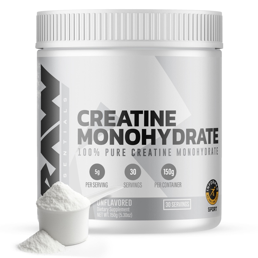Pólvora de Monohidratos de Cretina RAW, Desflavorada (30 Servimientos) - Suplemento de Monohidratos de Creatina Micronizada para el rendimiento del entrenamiento, Construir músculo &amp; fuerza - Polvo de Creatina para Hombres &amp; Mujeres
