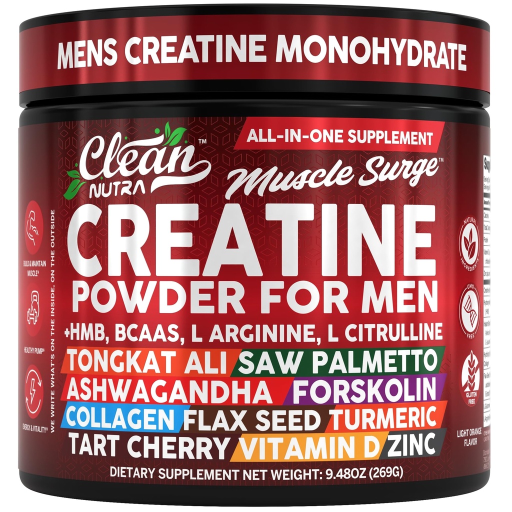 Limpia Nutra Creatine Powder para Hombres + HMB BCAA L Arginine L Citrulline Tongkat Ali Saw Palmetto Ashwagandha Collagen Flax Seed Turmeric Preworkout Stevia Nitric Oxide L Glutamine Amino Acids