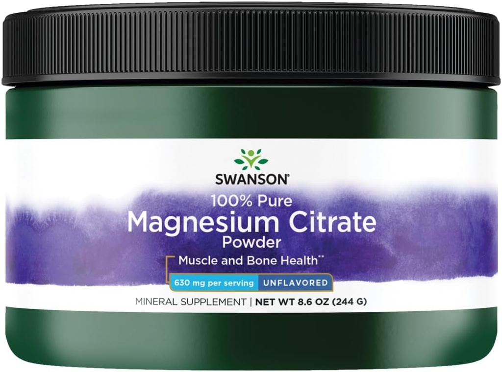 Swanson 100% Magnesio puro Polvo de citrato - Desflavorado 630 mg 8.6 oz Pwdr