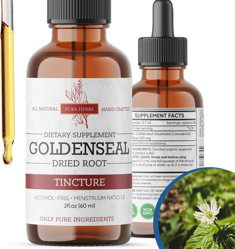 Goldenseal Tincture ← Premium Alcohol-libre Extracto Herbal de Goldenseal Root ← Suplemento Botánico Líquido ← Fórmula Herbal Tradicional Silencioso Made in USA - 2 oz (60 ml)