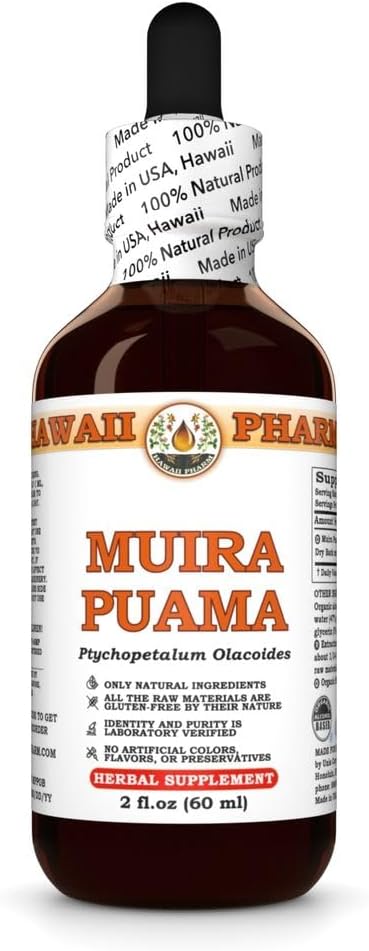 Hawai Pharm Muira Puama Extracto, Tintura para el deseo de botar y la energía, apoya la memoria, promueve la calma, aumenta la circulación, reduce los círculos oscuros, fomenta la vitalidad - 2 fl.oz