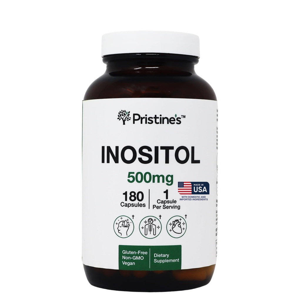 PRISTINE'S Myo Inositol Capsules - 500mg 180 Day Supply - Vegan, Gluten Free, Non GMO