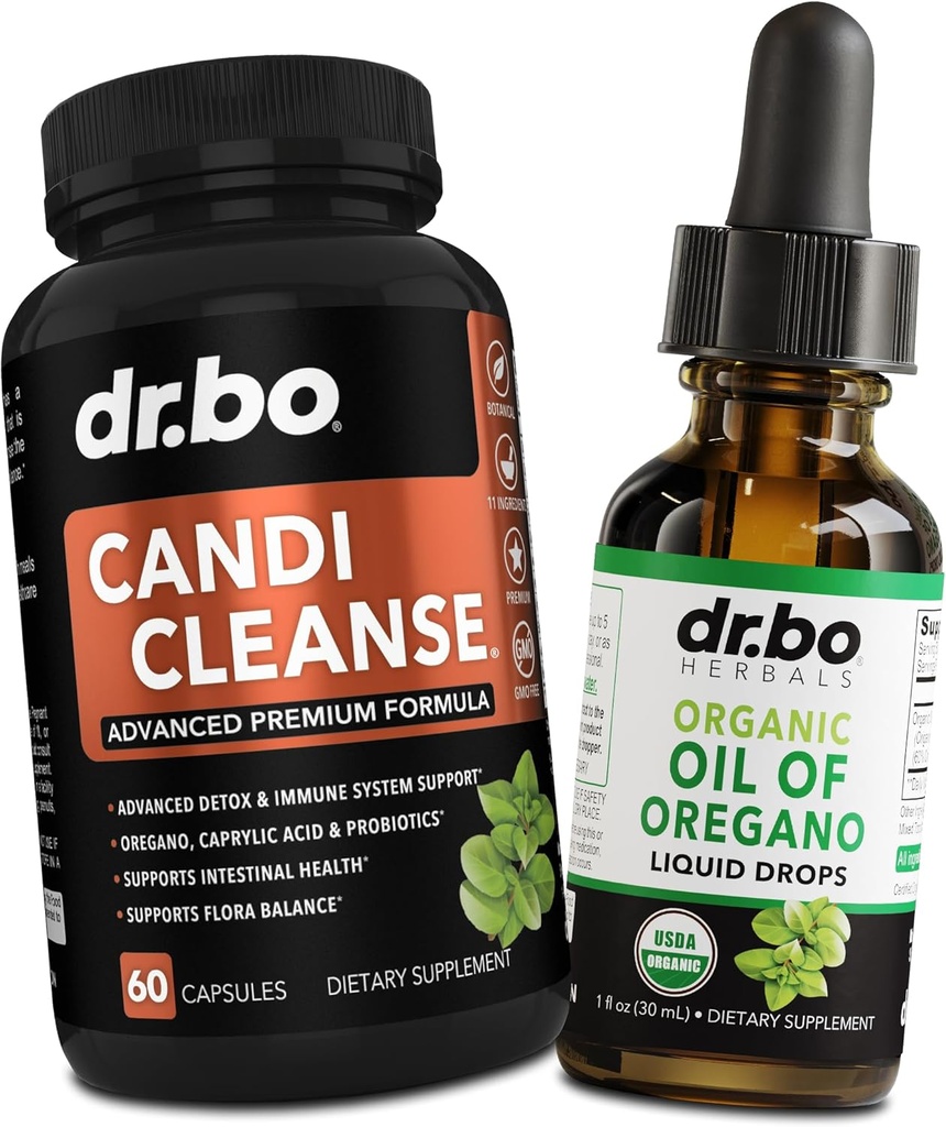 Candi Cleanse & Oregano Caídas de petróleo - Extra Strength Probiotic Complex Cleanser " Organic Liquid - Natural Oral Herbal Caprylic Acid Capsules " Oil of Oregano Drops Tincture Extract