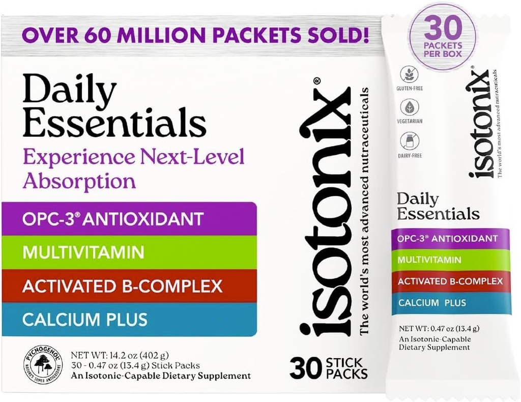 Isotonix® Daily Essentials Multivitamin Powder Packets – Fórmula 4-en-1 con Multivitamin, B-Complex activado, Calcium Plus & OPC-3 con Pycnogenol® – Entrega isotónica – Gluten Free-30 Packets