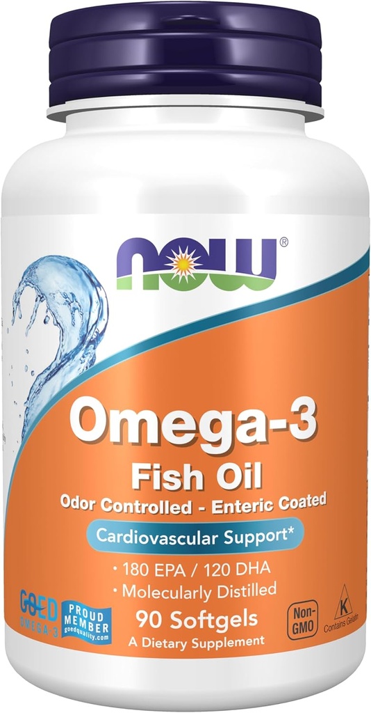 AHORA Suplementos de alimentos, Omega-3 180 EPA / 120 DHA, Enteric Coated, Cardiovascular Support*, 90 Softgels