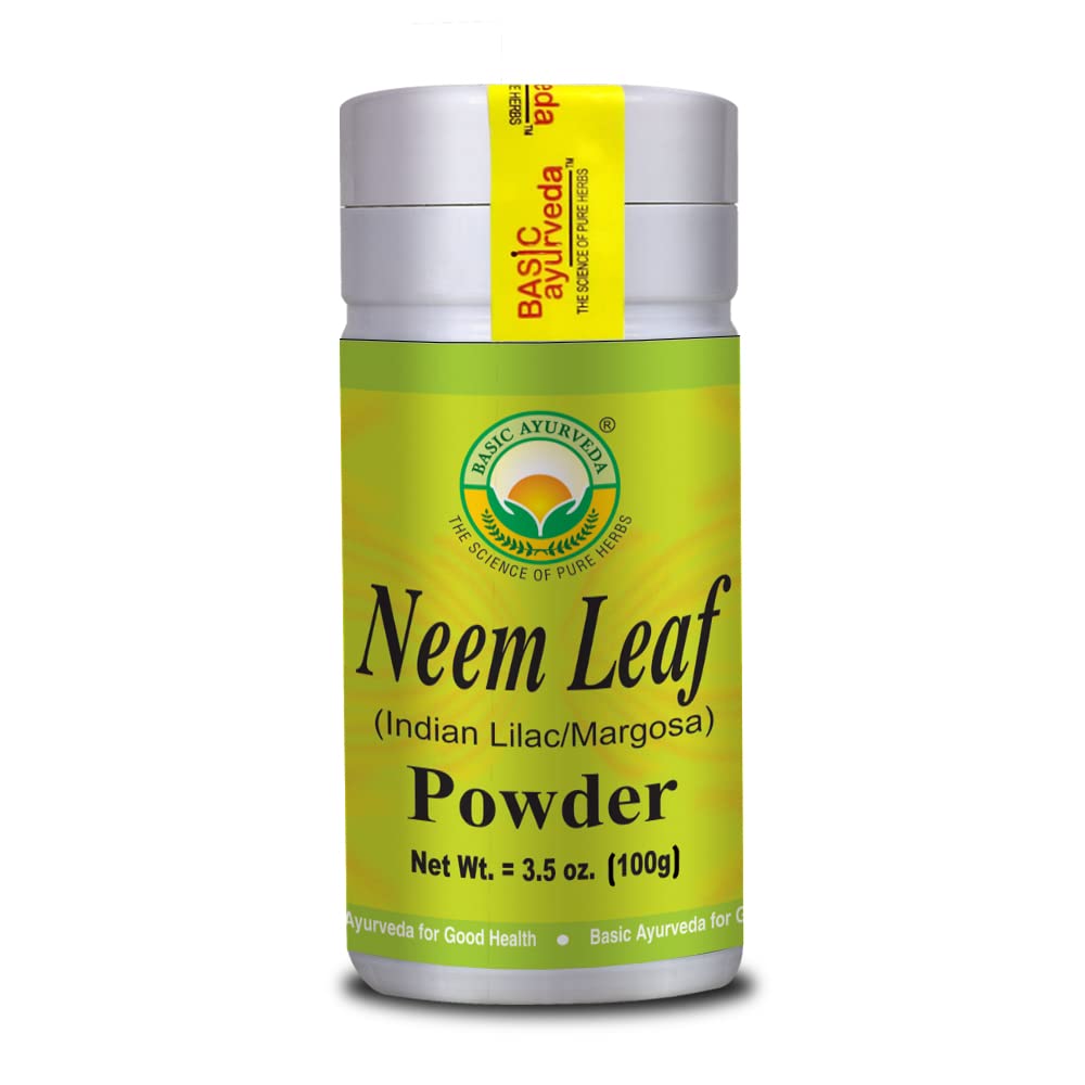 BASIC AYURVEDA Neem Leaf Powder  3.53 Oz (100g) ← Raw Margosa Extract  Organic Azadirachta Indica Leaves Powder ANTE Purifying & Healthy Herbal Supplement