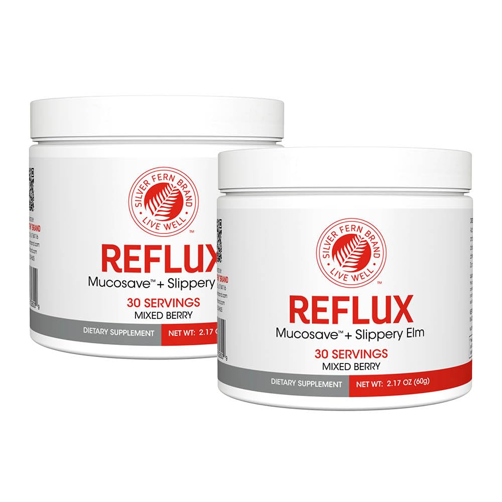Reflujo - Suplemento Digestivo - Cada Tubo = 30 Scoops = 30 Servings - Apoyo Mucosal para Problemas Ácidos - con Mucosave FG y deslizante Elm Bark (2 Tubs)