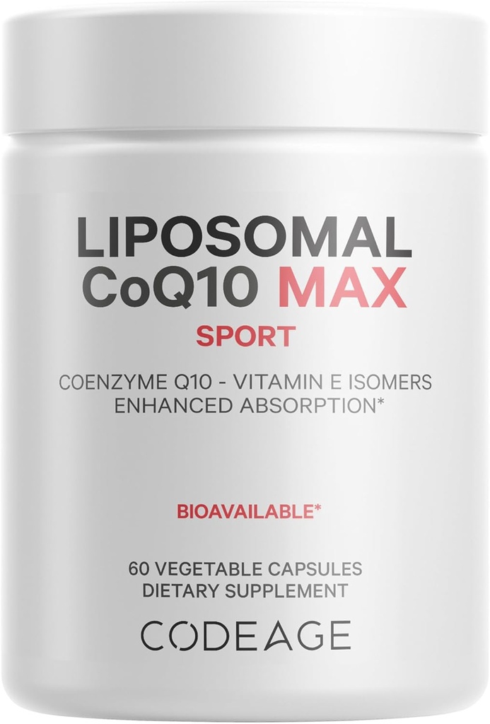 Codeage Liposomal CoQ10 Max Supplement - 250 mg Coenzyme Q10 with Vitamin E Isomers Tocopherols - 2-Month Supply - 1 Cápsula Por Serving - Entrega Liposomal - Non-GMO, Gluten-Free - 60 Cápsulas
