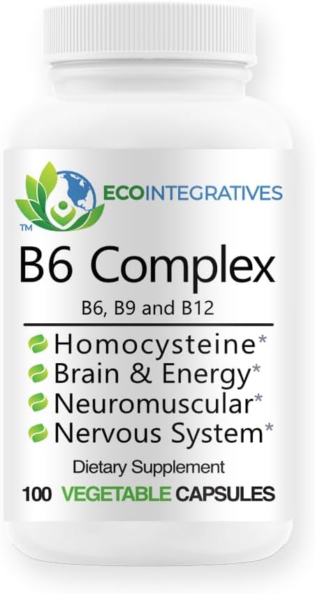 Complejo B6 Vegan Vitamina B6, B9 Folate, B12 Methylcobalamin Asistencia Cardiovascular, Neuromuscular, Nervous System, Homocysteine, Energy, Blood Cell & Bone Health 100 Caps