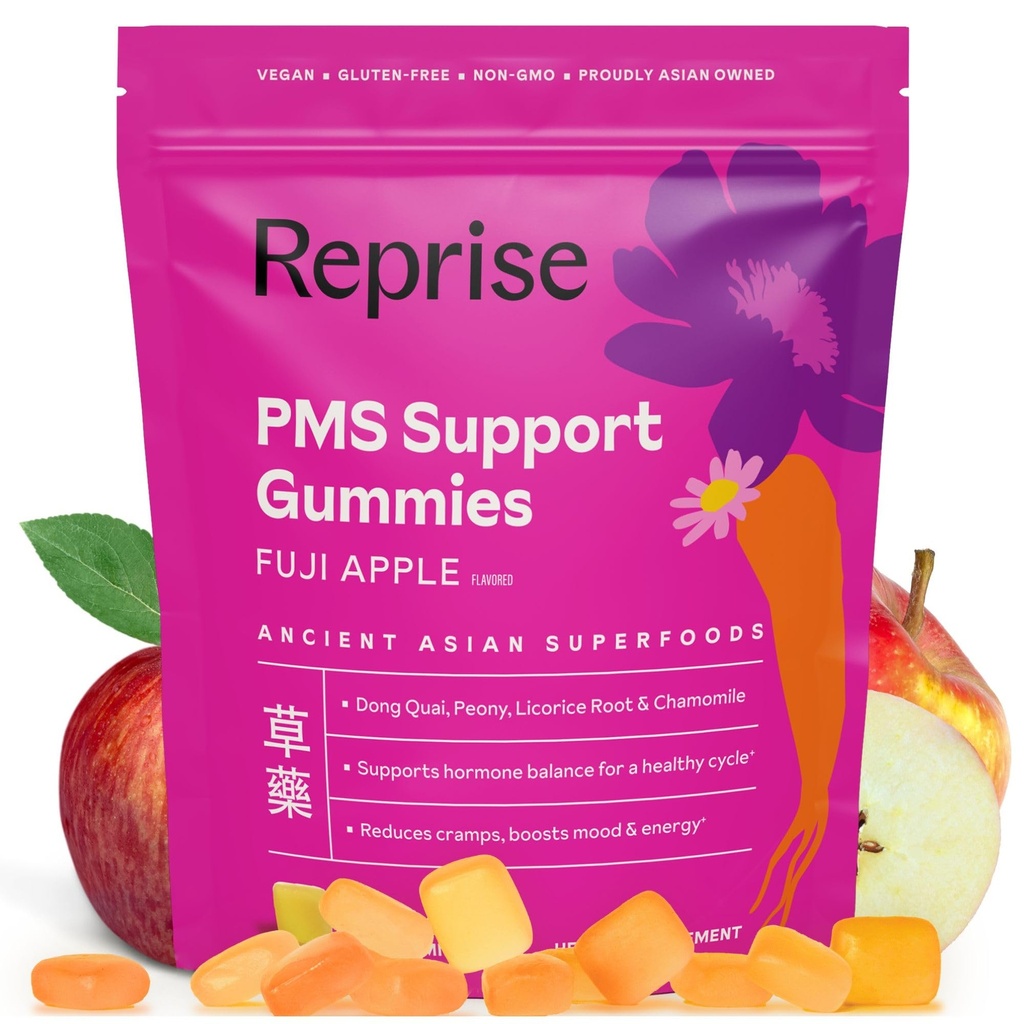 PMS Support Gummies for Women | Hormone Balance, Healthy Cycle | Relaxes Body, Reduces Cramps | Boosts Mood, Energy| Dong Quai, Peony Root, Licorice Root, Chamomile | Low Sugar Chews, 60 Gummies