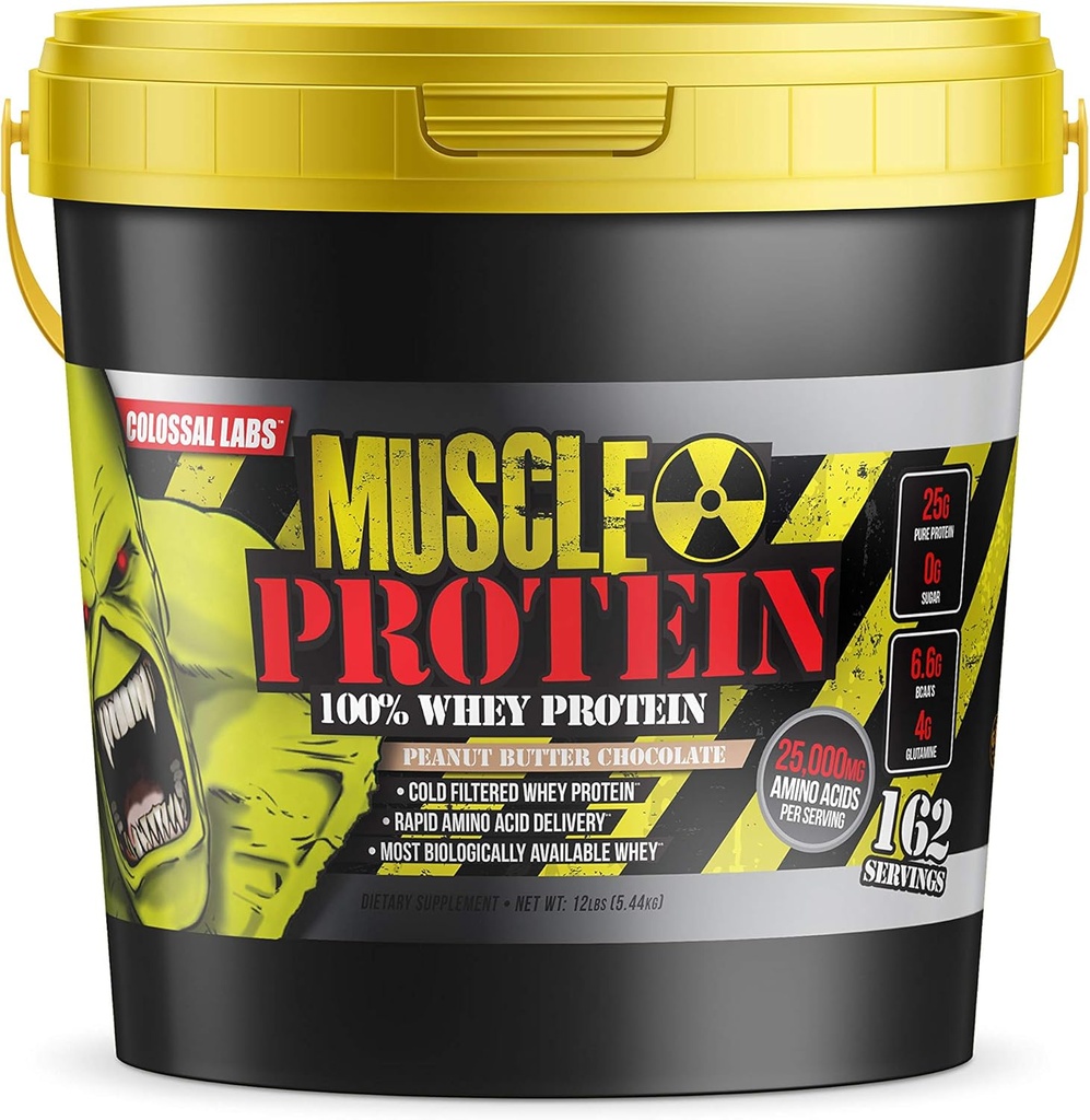 Muscle Protein Whey Powder [12 lbs/Pack of 1] – Cold Filtered, 25g Pura Proteína, 6.6g BCAAs (Packaging May Vary) (12LB, Peanut Butter Chocolate)