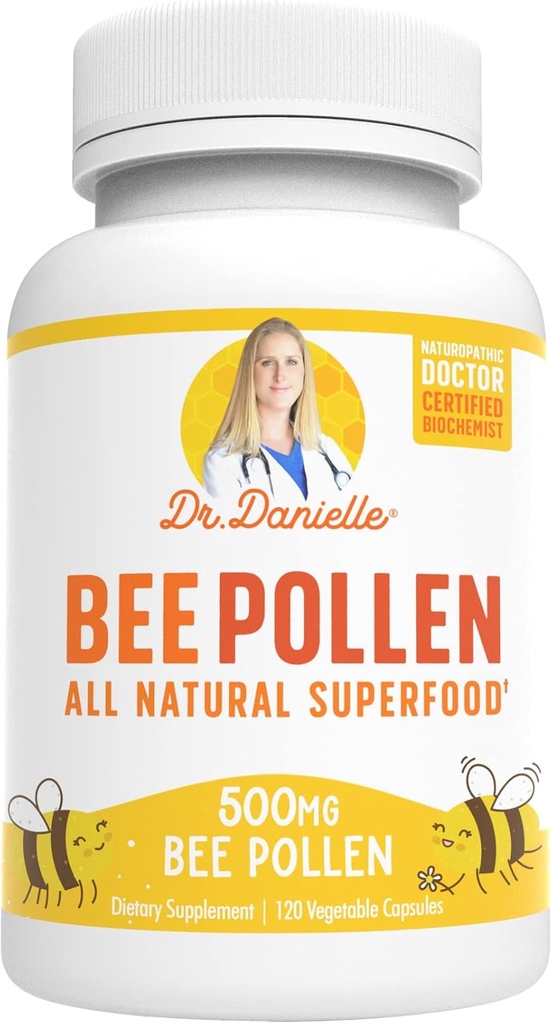 Bee Pollen del Dr. Danielle, Natural Bee Pollen Suplemento, 500mg, 120 Veggie Capsules