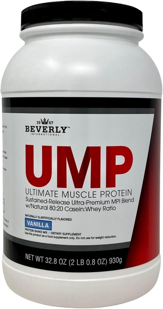 Beverly International UMP Protein Powder, Vanilla. Unique Whey-Casein Ratio construye Lean Muscle. Fácil de digerir. No Bloat. (32.8 oz) 2lb .8 oz