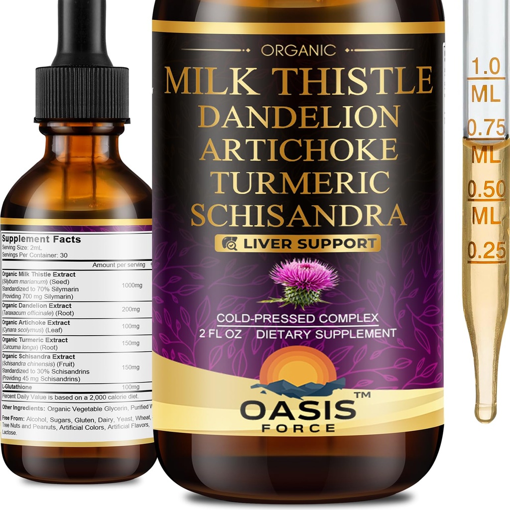 2 Pack Milk Thistle Drops for Liver Cleanse Detox " Repair, Milk Thistle Extract Liquid Supplement with Dandelion " Artichoke for Liver Support, Vegan, Organic, Alcohol-Free, 4 FL OZ