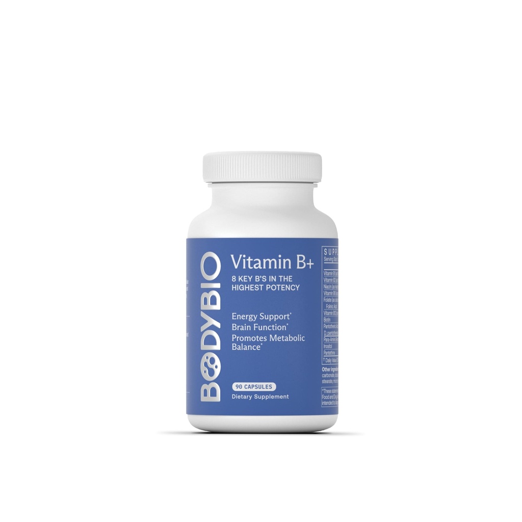 BodyBio - Complejo de vitamina B que incluye B1, B2, B3, B5, B6, Metil B12, Ácido Folínico, 5-MTHF y B7 para soportar alerta, metabolismo & sistema inmunológico, 90 cápsulas