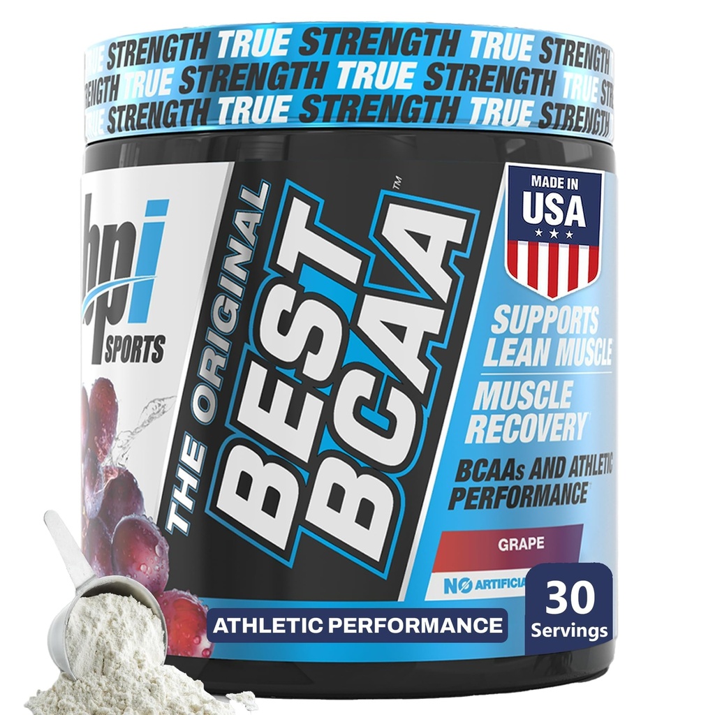 BPI Sports Best BCAA Powder - Muscle Recovery Support - Branched Chain Amino Amino Acids ¦ Building Blocks of Protein and Muscle - Post Workout Recovery – Hydration - Grape, 30 Servings