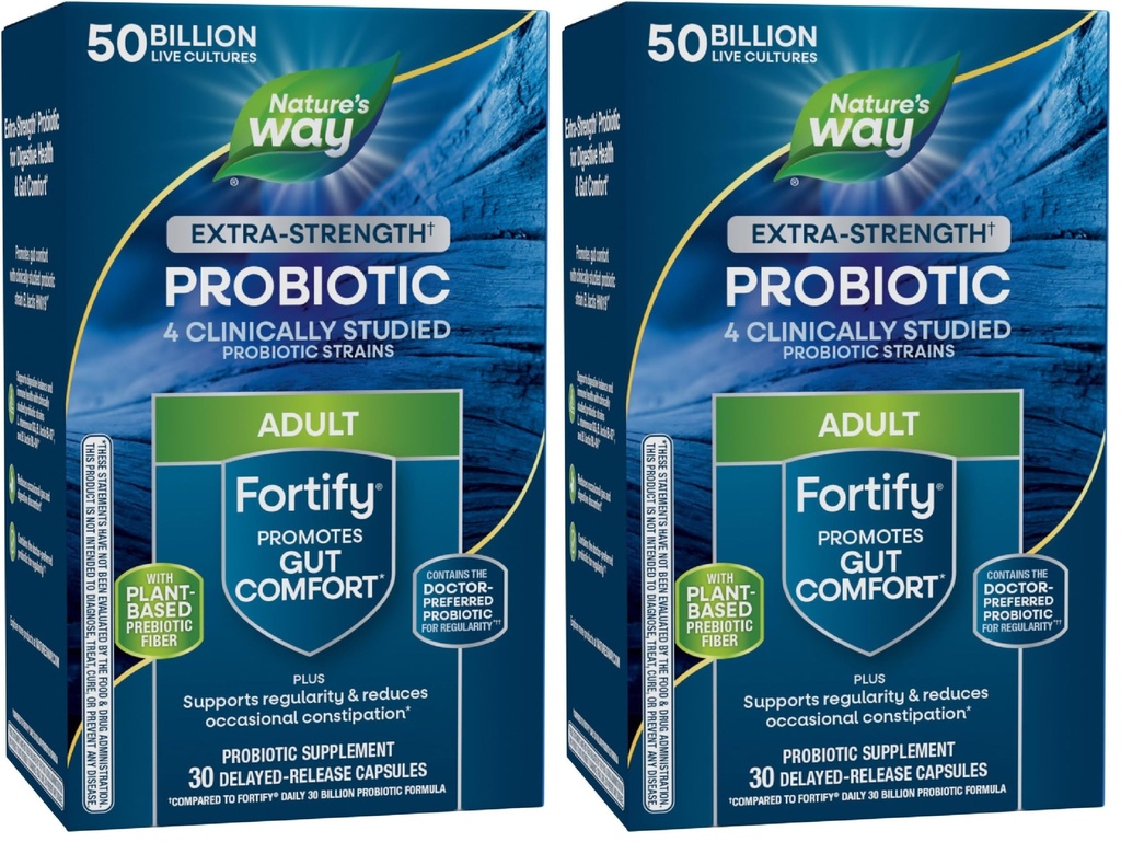 Camino de la Naturaleza Extra Strength(1) Fortalecer Probiótico,Probióticos para la Salud Digestiva,Prebióticos,50 Billones Culturas en vivo,Digestivo &amp; Apoyo a la Salud Inmunitaria*,30 Capsules,(Pack of 2)