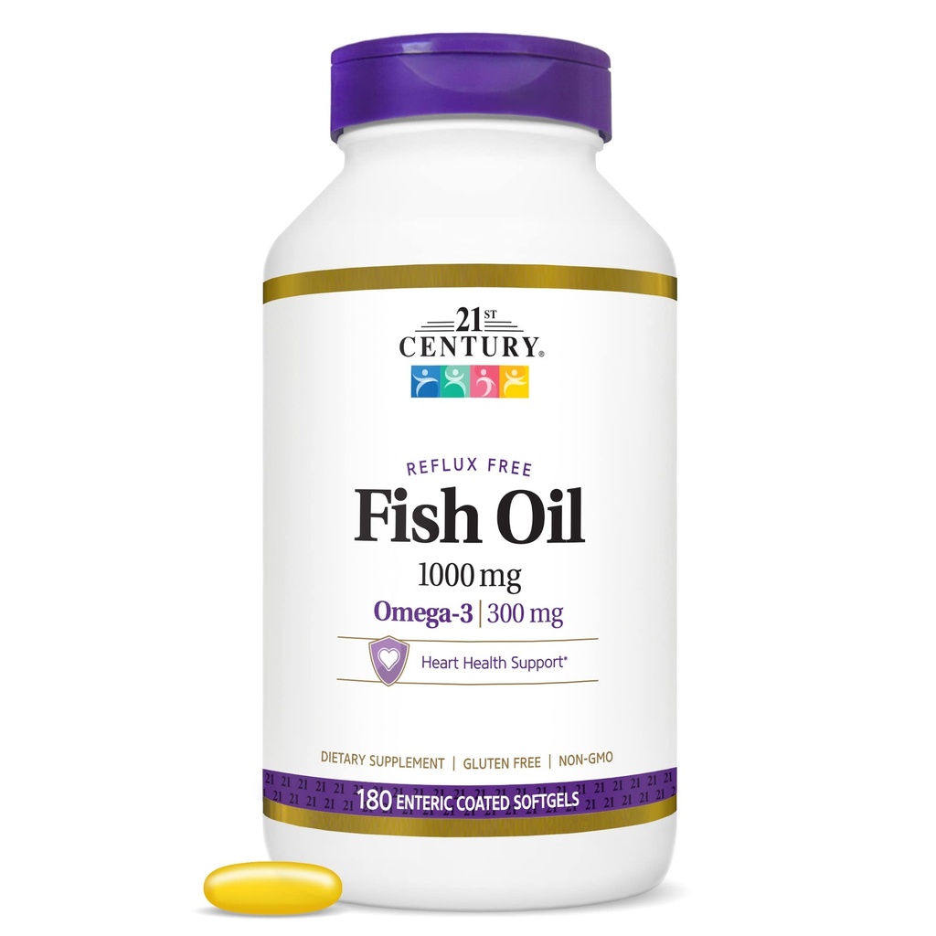 21th Century Fish Oil 1000 Mg Enteric Coated Softgels, 180Count