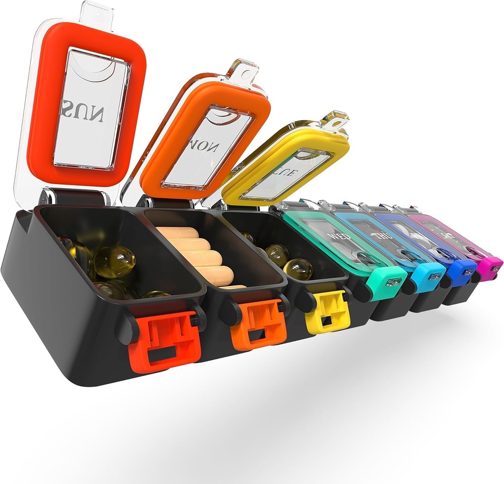 BEXEEN Organizador de píldoras semanales impermeable 7 días grande Caja de píldoras Daily Pill Case Cute Vitamin Organizer Portable Pill Container Travel Pills Holder XL Supplement Medication Dispenser Uno al día