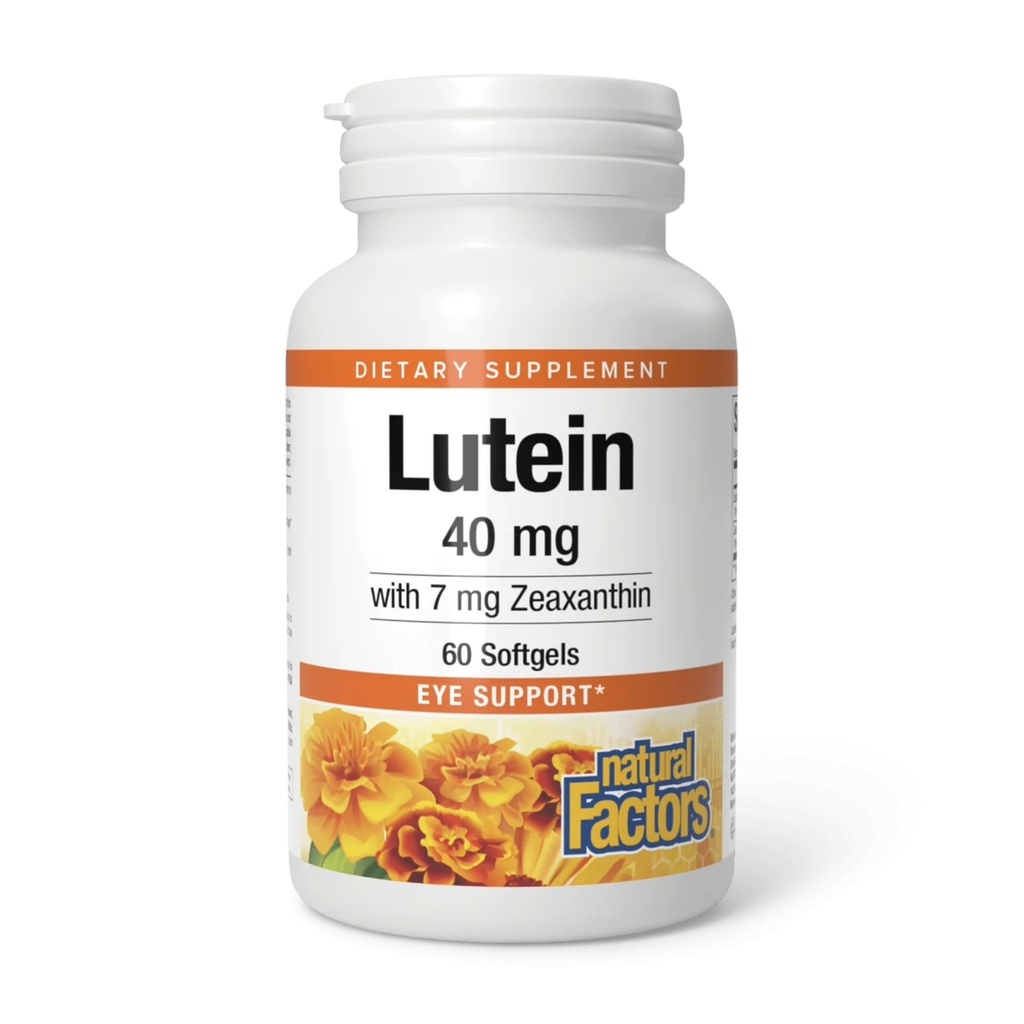 Factores naturales, Lutein 40 mg, Apoyo Antioxidante para los ojos sanos y la piel con Zeaxanthin, 60 Softgels