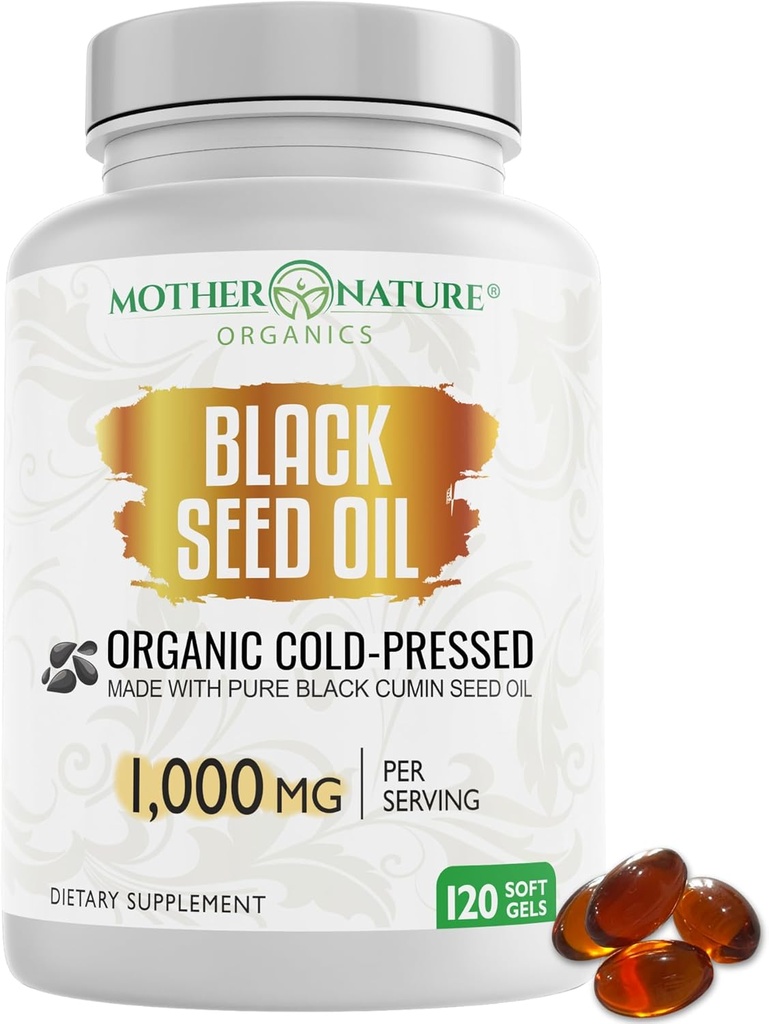 Cajas de aceite de semilla negra de alta potencia orgánica, prensa fría, alta TQ, suministro de 2 meses, no GMO Cumin negro Nigella Aceite de Sativa para Immune Support, Conjunto, Digestivo & Belleza, 1000mg Dose (120ct)