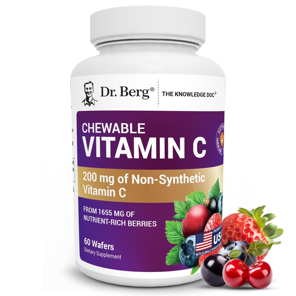 Dr. Berg Complejo de Vitamina C Chewable - Hecho con bayas orgánicas, no GMO - 60 Wafers deliciosos