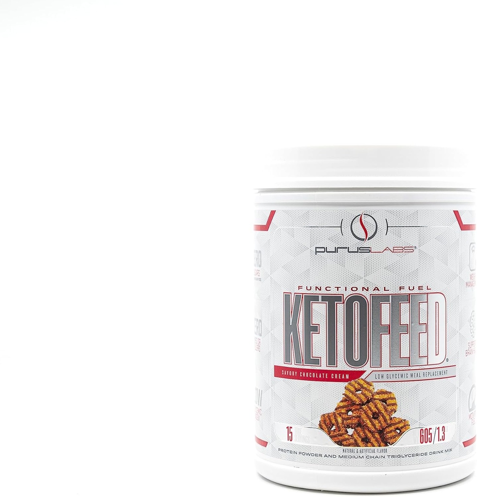 Púrpura laboratorios KetoFeed Protein ← Keto Low Glycemic Protein Meal Replacement ¦ Bajo Carb, 0 Azúcares Silencio Añadido MCTs  20g Whey Protein (Crema de Chocolate Savory)